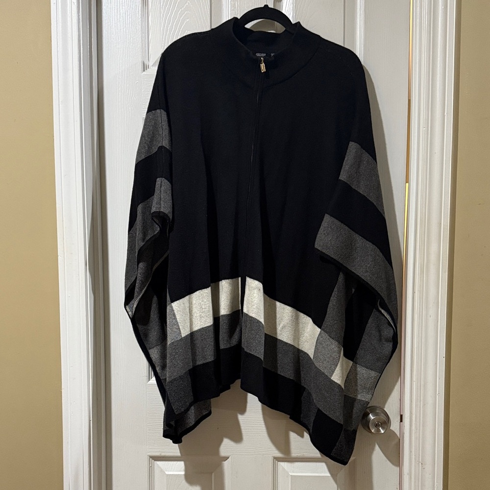 Jones New York Black and Gray Striped Poncho Size 2X